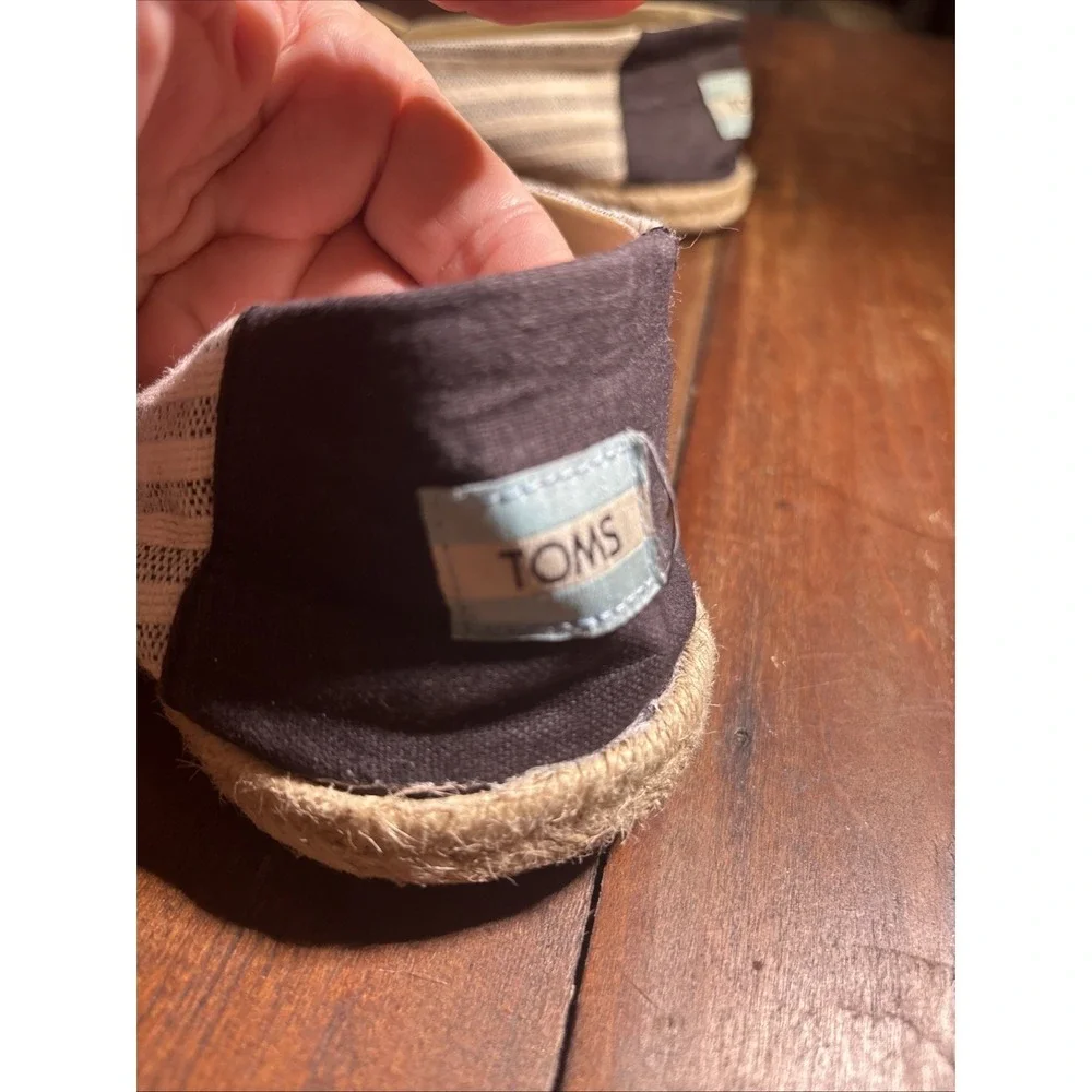 Toms Alpargata Espadrille Black/ Striped Flats Shoes Womens Size 9